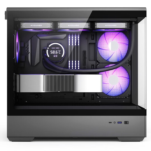 爱国者星璨岚海景房机箱电脑台式机电竞游戏支持360水冷鱼缸纯白色无立柱MATX全侧透 星璨岚 黑