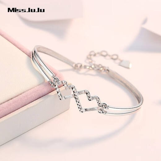 Miss JuJu pt950 platinum heart-to-heart bracelet for women, platinum fashionable and versatile bracelet, weight 8.5-8.7g