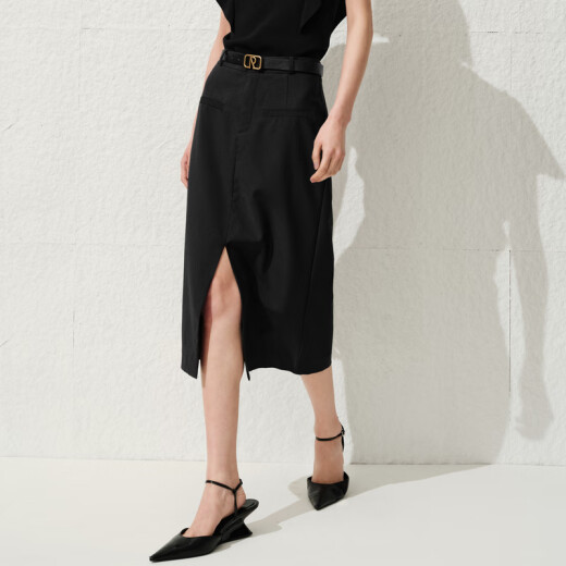 Enos Yashi [same style in shopping malls] 2024 summer new commuting versatile solid color simple hip skirt skirt 30413511 black XL