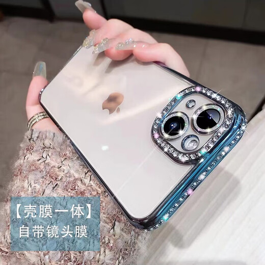 虎克船长 适用苹果15手机壳全包镜头膜iphone15promax保护套透明软壳超薄防摔高级感女款轻奢水钻高级感 苹果15Plus【玫瑰金-带镜头膜】配钢化膜