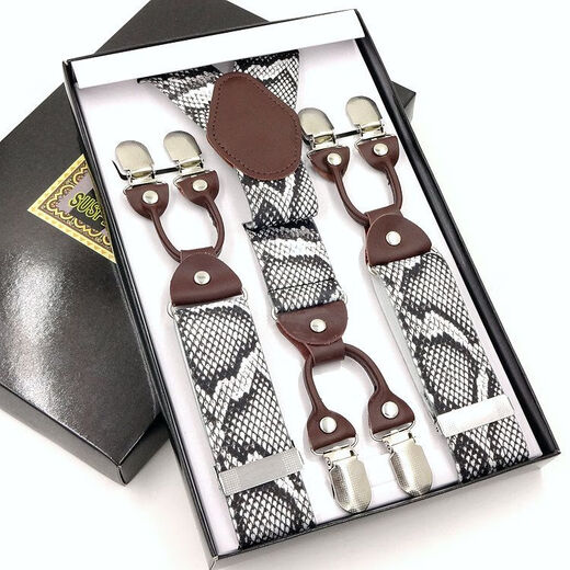 Mingjins neues Produkt Herren breiter Riemen Männer Hosentender High-End-High-End-Sechs-Klip-Männer-Fett-Männer-ältere Hose verlängerte Elastizgurt Clip Black Leder