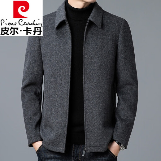 皮尔卡丹（pierre cardin）羊毛毛呢大衣外套男短款秋冬季装加厚翻领中年男士呢子夹克 99802款灰色 XL 180