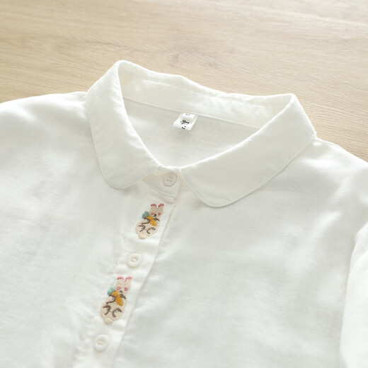 Nuanqiao cotton double-layer cotton gauze white shirt women's long-sleeved spring and autumn loose French embroidery small fresh and sweet pure cotton shirt white L (130-150Jin Jin equals 0.5 kg)