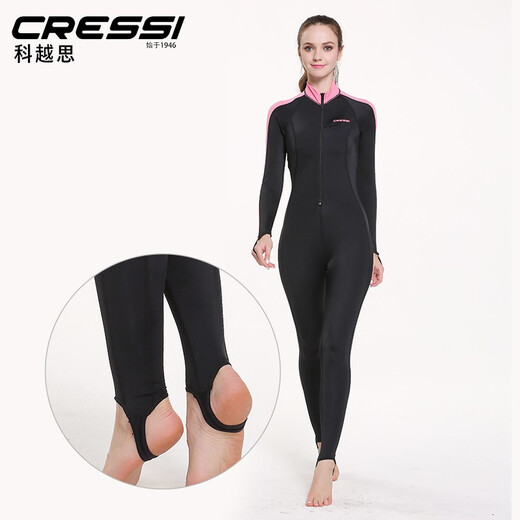 CRESSI Italian jellyfish snorkeling suit, one-piece diving suit, snorkeling suit, long-sleeved sun protection swimsuit for men and women, black pink XL