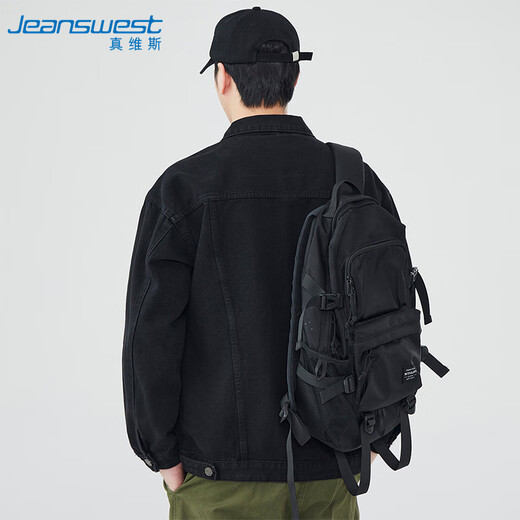 Jeanswest Denim Jacke Herren 2025 Frühlings- und Sommer -Denimjacke Herrenmarke Trendy Marke Komfortable lose vielseitige Kleidung Schwarz grau XL