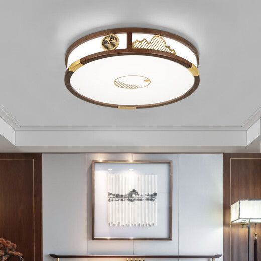 Boruike Neue Decke im chinesischen Deckenlampe Wohnzimmer Lampe Gold Draht Sandelholz Modernes Holz für Massivholz Esszimmer Lampe Chinesische Stil Zen Klassische Schlafzimmer Lampe 9896 Quadratmeter 50 cm-drei-farbig Dimmen