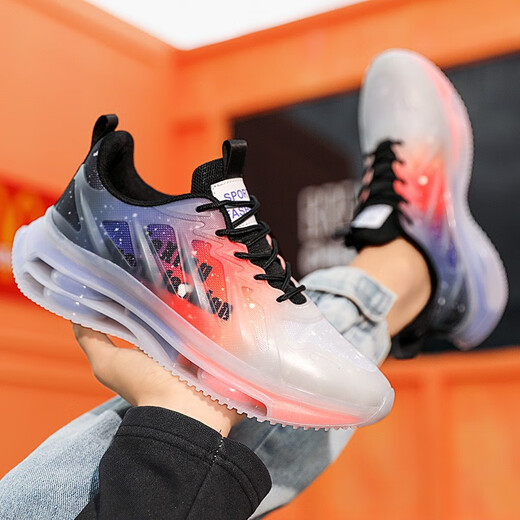 EXUELING men's shoes summer breathable cushion shock-absorbing large size men's shoes sports shoes for teenagers trendy running shoes heightened summer shoes for men TK757 gray orange 40 (250mm)