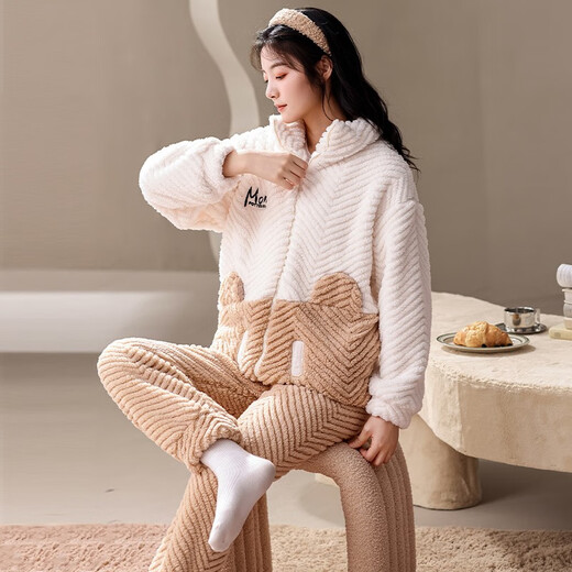 Xinai Centennial Pajamas for women in winter coral velvet warmth and thickened casual cartoon flannel red women's home clothes and outerwear suit MX6621 women M
