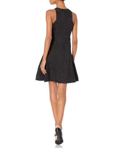 Halston Women's High Neck Sleeveless Tulip Dress Embroidered Floral Fabric Party Dress Black 0