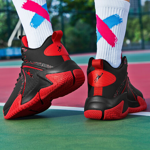 Jordan Green Basketball Shoes Men's Waterproof Leather Sports Shoes Lightweight Indoor and Outdoor Shock Absorbing Wear-Resistant Anti-Slip Combat Boots Autumn and Winter Black Red-Leather Style 41