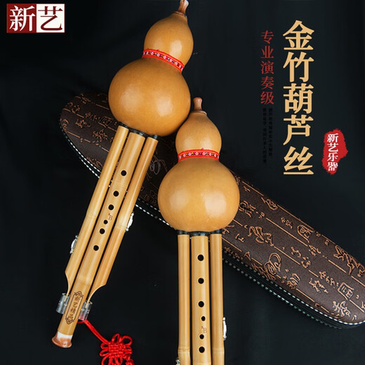 新艺乐器 金竹七孔九孔葫芦丝乐器 金竹演奏型C调降B调宽音域 降B调【天然葫芦+金竹九孔音管】