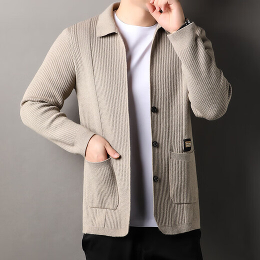 Men's sweater jacket autumn and winter new trend men's casual solid color simple top CGf autumn knitted cardigan jd camel L recommended 115Jin Jin equals 0.5kg -130Jin Jin equals 0.5kg
