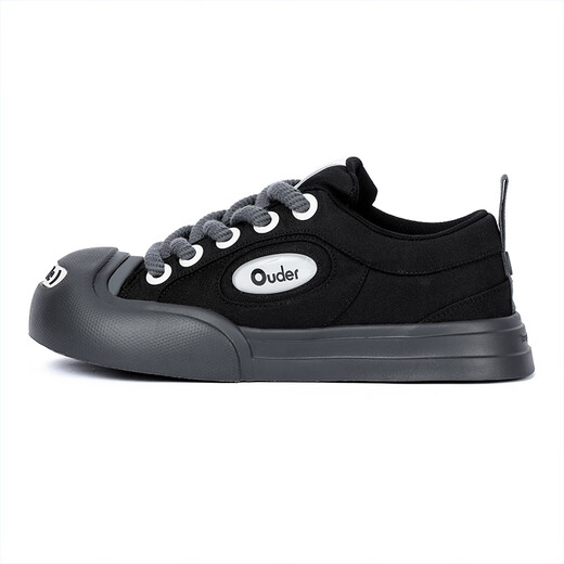 Ouder Smiler Canvas-Schuhe, mit niedrig erhöhtem dicker Sohle großer Kopf-Kopf-Kopf-Black-Board-Schuhe, gleicher Stil für Männer und Frauen, schwarz (vorgeschlagen, eine kleine Größe zu nehmen) 36