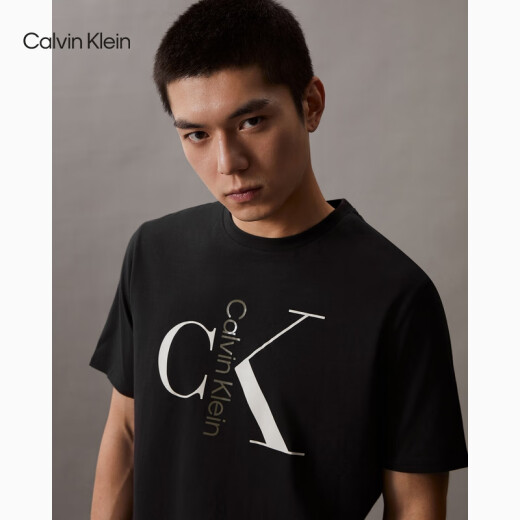 Calvin KleinJeans夏季男士休闲通勤经典字母印花ck纯棉短袖T恤40KC829 bae-太空黑 s