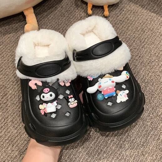 Wei Jie Children's Hole Shoes for Girls 6-12 años, anti-Slip Plus Velvet, desgaste exterior en invierno 2024 nueva bolsa de arrastre de algodón de lujo cálido, talla blanca 32-33 (longitud interna de 19 cm)