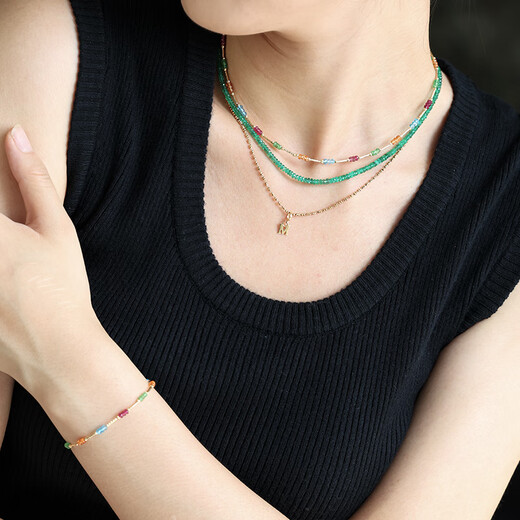 COASZE Gypsophila tourmaline garnet topaz multi-treasure necklace 18K gold clavicle chain for girlfriend and wife multi-treasure necklace 40cm