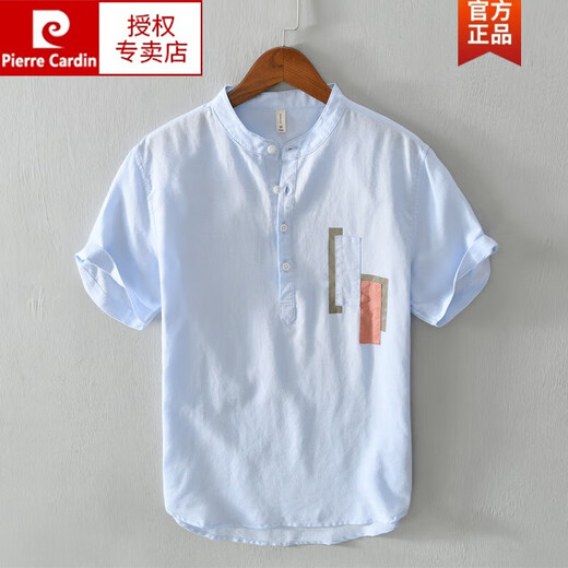 皮尔卡丹（pierre cardin）中国风休闲短袖男T恤棉麻上衣夏季薄款立领t复古亚麻体恤P0LO宽松 灰色 棉麻 XL 67-73公斤