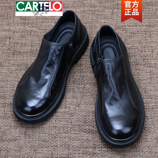 CARTELO first-layer cowhide men's shoes British trendy shoes genuine leather men's business casual leather shoes wear-resistant large size soft-soled work shoes black main picture 40