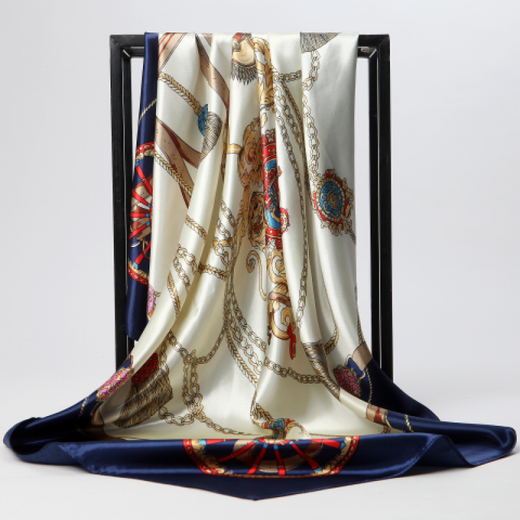 Tsing Yi hemp scarf women's summer silk scarf Korean version 90CM large square scarf extra large spring autumn winter versatile F large square scarf 719 dark blue wheel