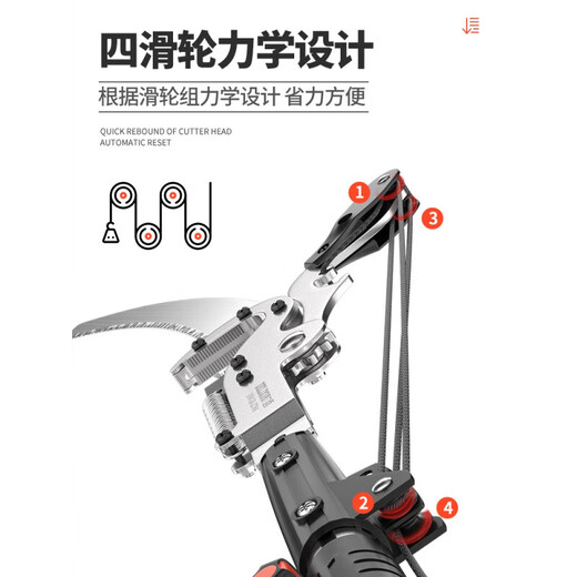 German precision high-branch scissors telescopic pole for high-altitude tree cutting, special scissors for extended stainless steel high-branch tree sawing tool, Tyrannosaurus Rex 5-meter aviation aluminum pole can cut 40mm