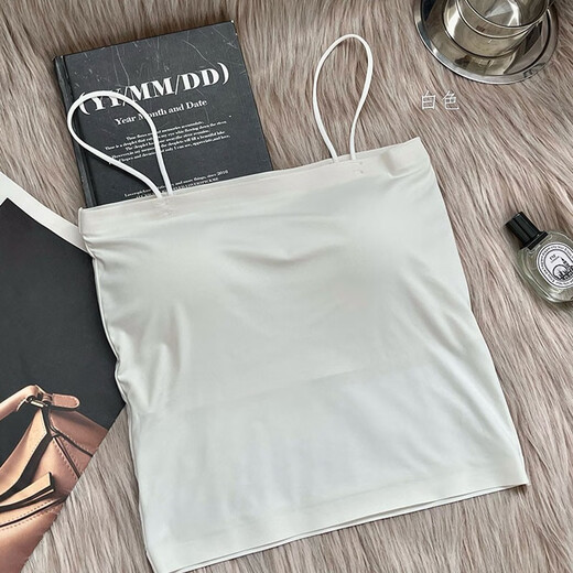 Ice silk suspender vest for women with anti-exposure belt chest pad integrated strap bra with thin bra in summer black + matcha 2 pieces L [recommended 95 Jin [Jin equals 0.5 kg]]
