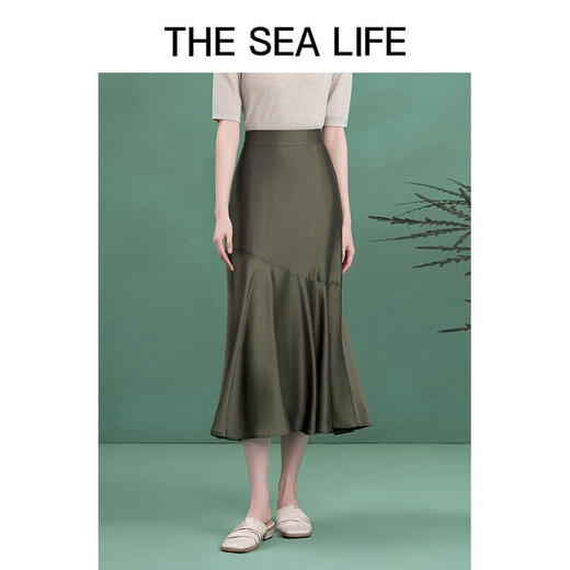 THE SEA LIFE Skirt Women's Ou Hai Yisheng Elastic Waist Skirt Autumn and Winter Fishtail Skirt B12101 Olive Green M