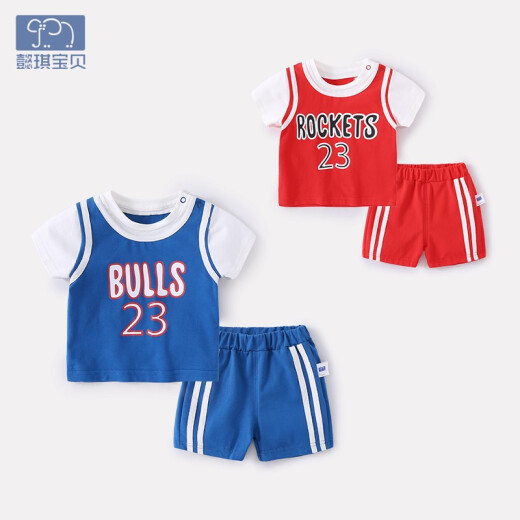 Yiqi baby boy suit summer boy infant and toddler sports two-piece girl suit summer suit boy thin basketball clothes blue 80cm