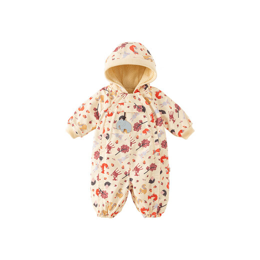 DAVE&BELLA 100-day baby clothes, toddlers' rompers, newborn pajamas, baby onesies, autumn new outing clothes, yellow bottom printing, ready stock 90cm (recommended height 80-90cm)