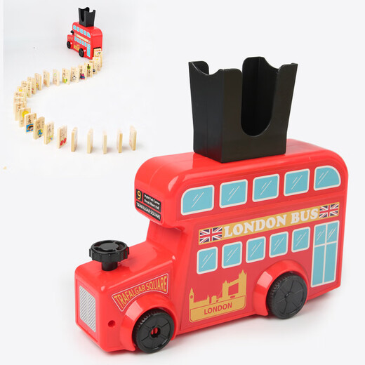 Tongbeijia Domino Train Wooden Automatic Car Delivery for Children Electric Digital Chinese Character Pinyin Chinese Cognitive Building Blocks MMM-London Bus + Double-sided Fruit Domino