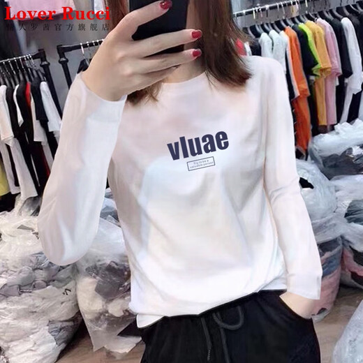 
LOVER RUCCI2025 new spring and autumn summer front shoulder pure cotton white long-sleeved T-shirt for women slim body underwear base shirt T-shirt CX693 white S