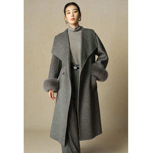 Single bundle large size women's D+ series black label high-end temperament shawl detachable wool blended coat for women moonlight gray 2XL (size 4)