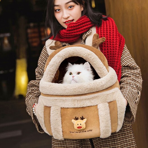 CHU XING JIA猫包外出便携冬天保暖冬季猫咪用品胸前双肩书包狗狗包包抱猫神器 黄色小熊 中号【猫咪8斤狗狗5斤】