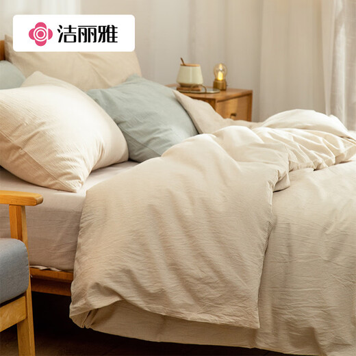 Grace simple cotton yarn-dyed washed cotton four-piece bed sheet set Gray dense strip 1.8m bed sheet set four-piece set Grace simple cotton yarn-dyed washed cotton four-piece bed sheet set Gray dense strip 1.8m bed sheet set four-piece set