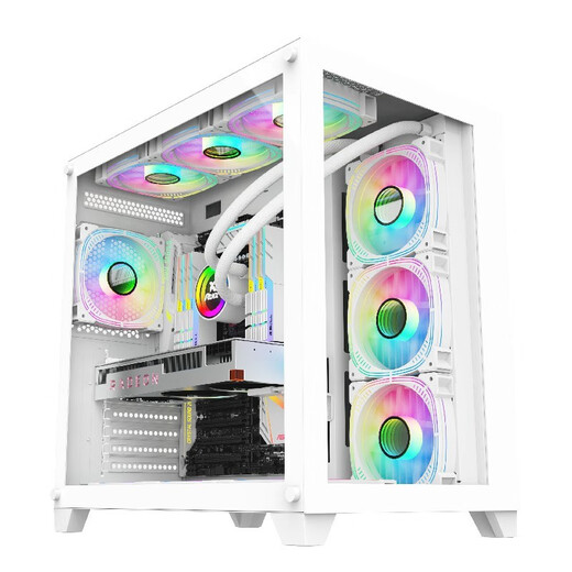 EVESKY Sea View Room PRO Computer Case Game Case Desktop Computer Main Case (Tempered Glass/Left and Right Partitions/360 Water Cooling/ATX Motherboard/40 Series Graphics Card) Sea View Room PRO-White + 10 Twilight Colorful Fans