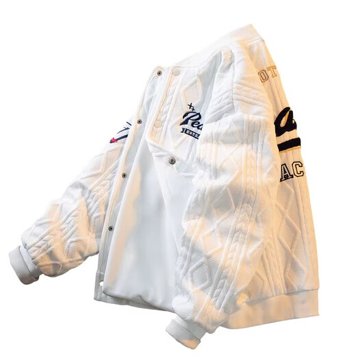 Kuraishi Kazuki trendy American retro baseball jacket men's 2025 new heavyweight spring and autumn men's bomber jacket top white L