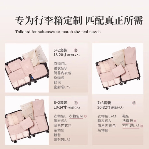 旅行收纳包衣服内衣整理袋子行李箱收纳袋旅游衣物便携分装包套装 玫瑰之露-基础款4件套赠密封袋