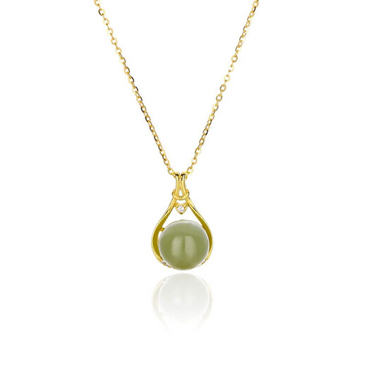 Yijin S925 sterling silver necklace women's niche design high-end lucky bag Hetian jade necklace round bead clavicle Valentine's Day gift exquisite gift box lucky bag Hetian jade necklace