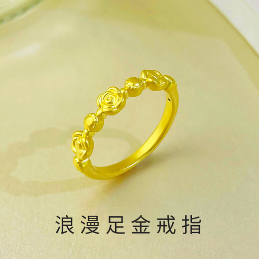 Love gold ring for women 999 pure gold rose solid live adjustable index finger ring as a birthday gift for girlfriend Light version of gold rose ring closed style - about 1g - size 15
