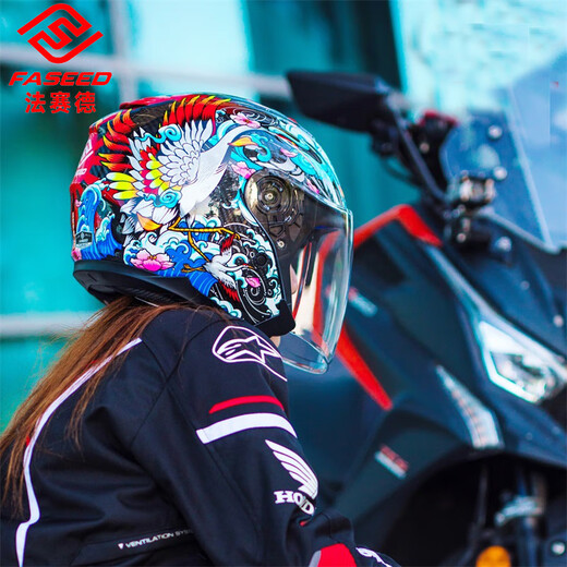 法赛德碳纤维半盔摩托车头盔男女双镜片四分之三盔机车四季736FASEED 龙纹碳纤-哑光 3XL适合（63-64cm）