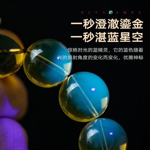 Su Xiaobei Natural Raw Mineral Water Purified Blue Amber Bracelet Men's Natural Amber Beeswax Raw Stone Toy Bracelet Women's Sweater Chain Gift Blue Amber 0.8x21 Pieces (Hand Circumference 13~15.5cm)