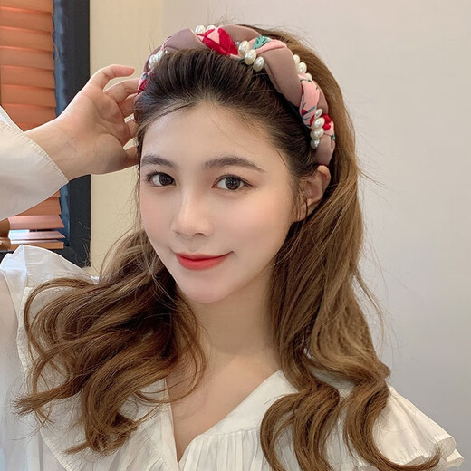 Beautiful Princess Korean version of high-end retro pearl twist headband, feminine wide-border non-slip toothed hairpin headband, high-end headwear 1# pearl twist red