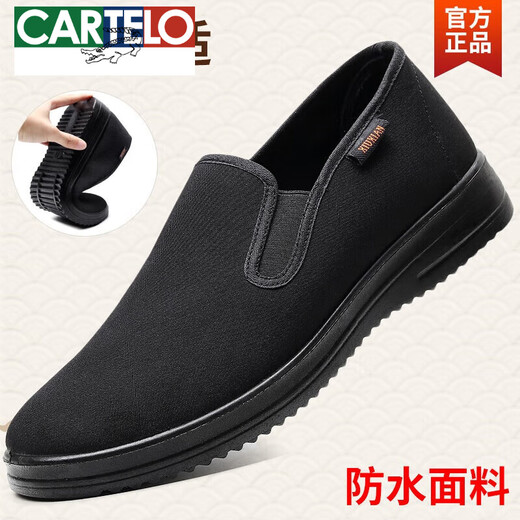 Cartelo Altes Peking-Stoffschuhe Männer atmungsaktiven mittleren und älteren Vaters Schuhen lässige Weiche Sohle Schuhe Hotel Schwarze Arbeitsschuhe Anti-Rutsch 9922 wasserdichte Baumwollschuhe Schwarz 39 Standardcode