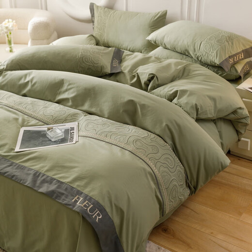 Mercury series high-end Class A pure cotton embroidered quilt cover bed four-piece set 100 pure cotton long-staple cotton quilt cover sheet bed sheet style bedding William-Bentleyland 1.8 sheet style four-piece set-quilt cover 200x230