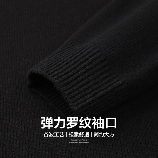 杉杉（FIRS）厚款纯羊毛圆领毛衣男秋季新款商务纯色休闲针织保暖毛衫692 黑色 L (175)