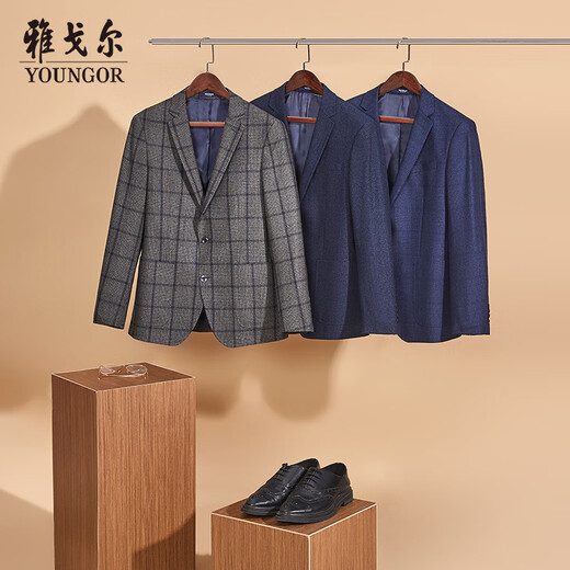 雅戈尔（YOUNGOR）单西男一粒单排扣修身版休闲西服男西服外套羊毛混纺舒适易打理 VXXX215103FLY藏青 2XL 185/104A