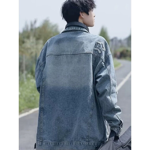 
POUM jacket men's spring and autumn new American high street old denim jacket men's loose trendy retro handsome high-end CXPF-693 gray XL