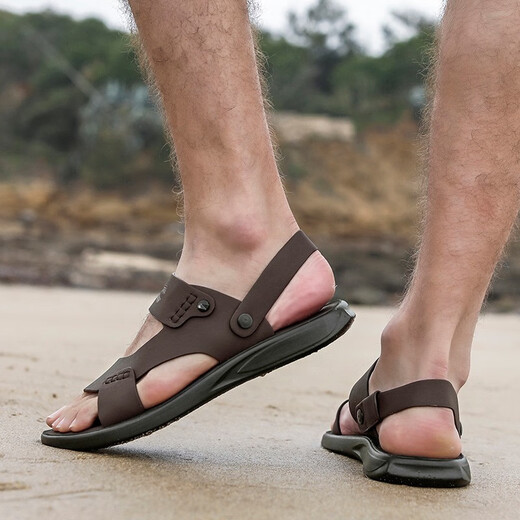 Sandales dynamiques de chameaux allemandes Chaussures de plage en cuir véritable masculin sandales en cuir masculin sandales à double usine Nouveau style vache à vaches douces chaussures de papa à la mode anti-odor non glisser et respirant 691 marron (taille de chaussure en cuir standard) 41