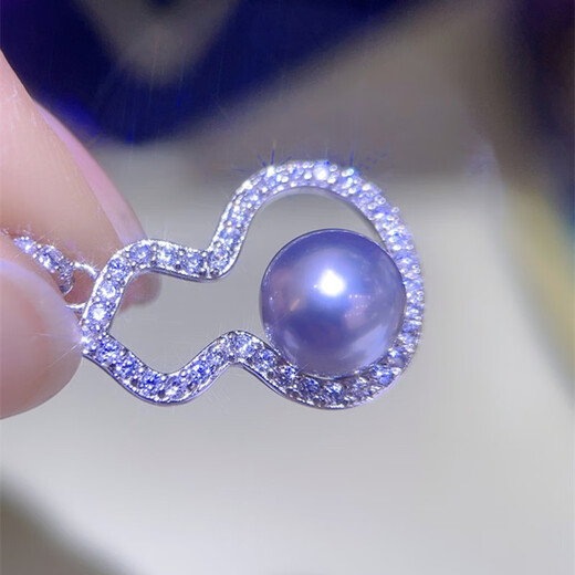 Shining Phoenix Fulu style silver gray blue pearl pendant, perfect round cold light 925 silver inlay, clavicle chain necklace for women, gray 7.5-8mm