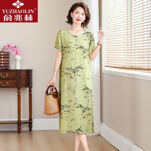 俞兆林中妈妈装棉绸连衣裙女夏中老高端洋气阔太太外穿家居服女棉绸睡裙 12号色  719# 5XL 建议155-170斤