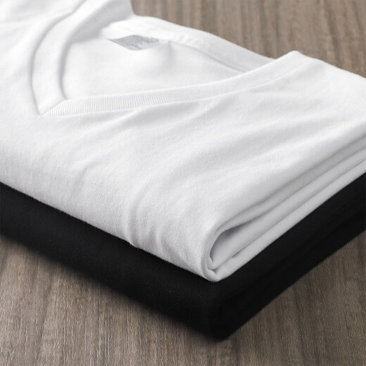 Romon Japanisch 270 g schweres V-Ausschnitt Kurzärärmelte T-Shirt für Männer Sommer reines Baumwoll-Huhnherzkragen Basishemd Lose halbärmelig T-Shirt Black 3xl 180-210jin [Jin ist gleich 0,5 kg]